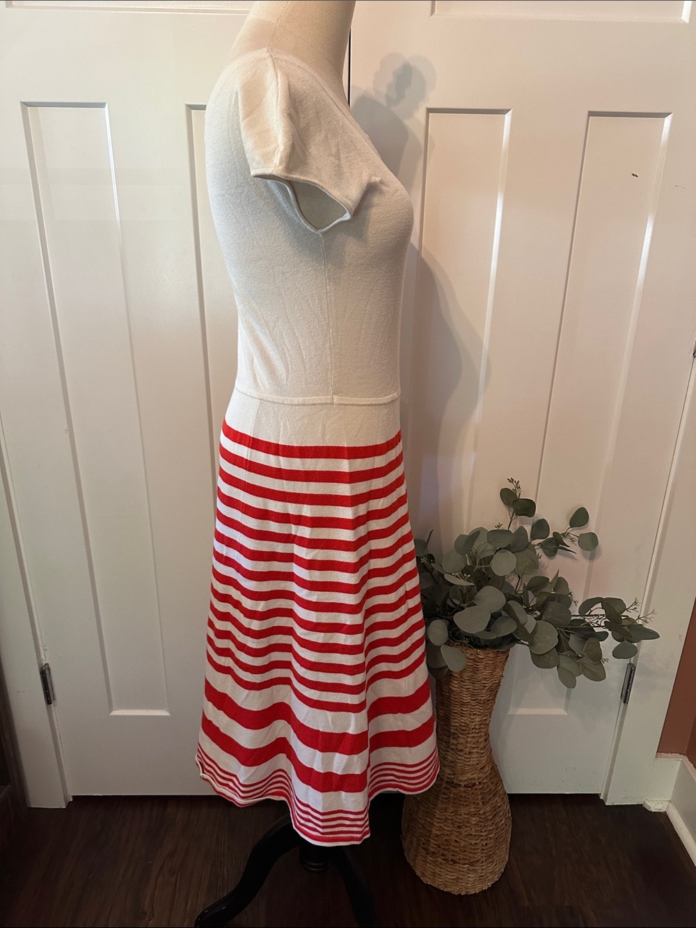 Boden Harriet Cream Orange Red Stripe A-Line Knit 6 cap sleeve scoop neck Dress - Picture 5 of 12